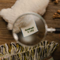 Magnified view of the Handmade in UAE label embroidered inside the Kicker cat toy